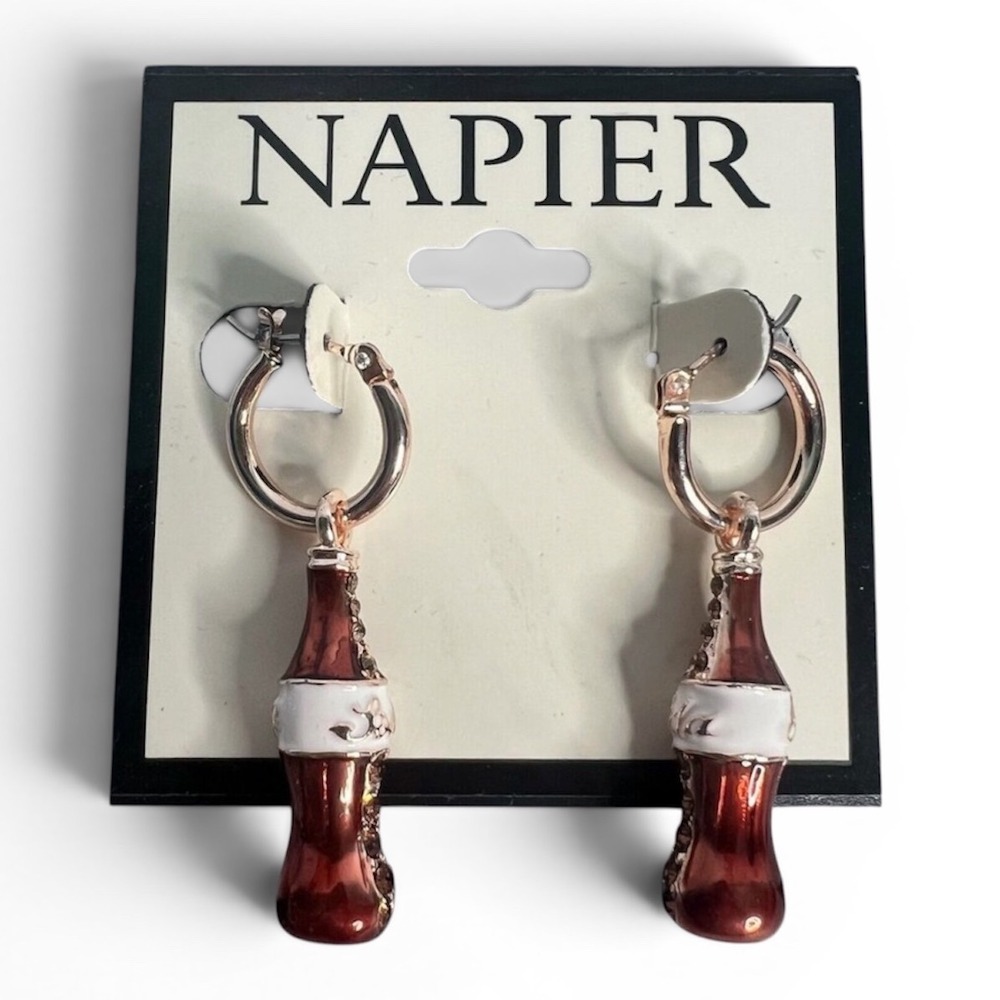 Napier Earrings Cola Bottle Soda Bottle Coke‎ Style Hoop Earring Dangle NEW